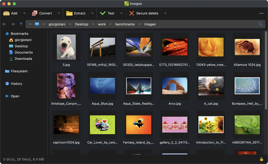 Pea Zip image viewer on macOS