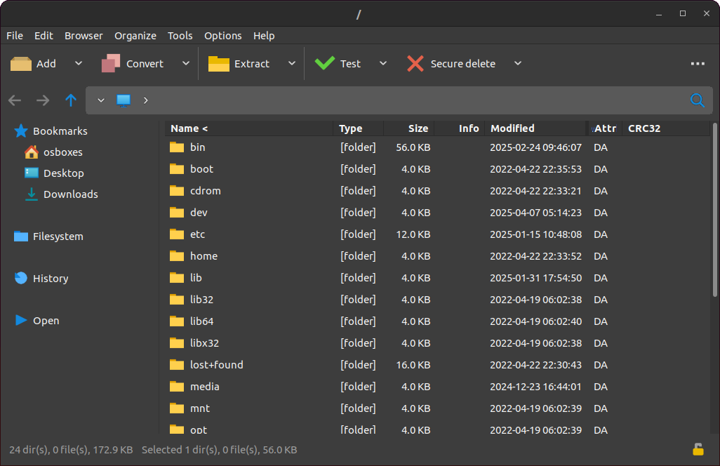 Pea Zip on Linux with dark theme